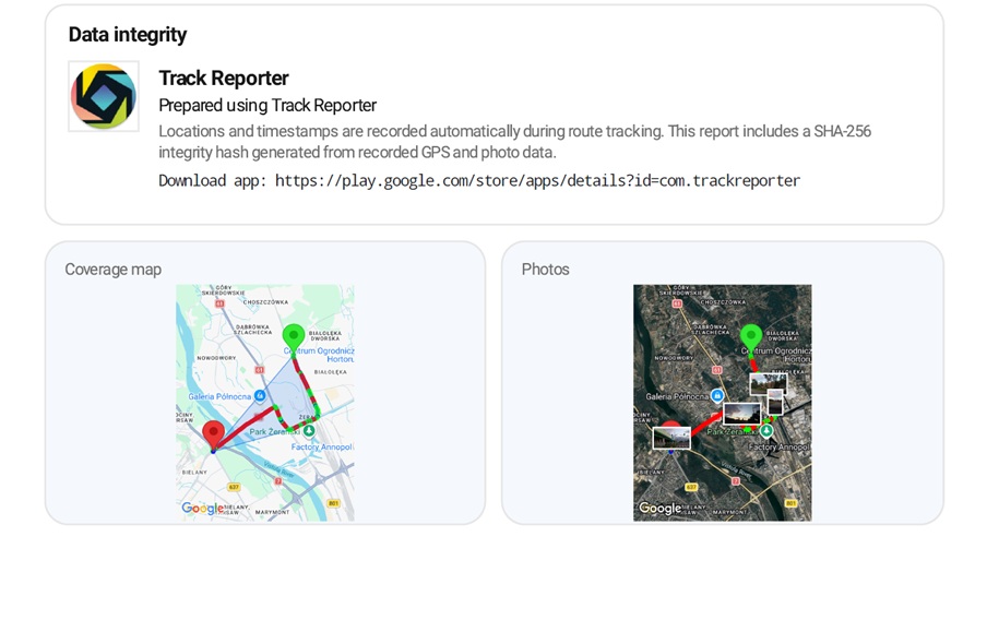 Reporter Track Example Track Reporter - Inspection reports with GPS evidence