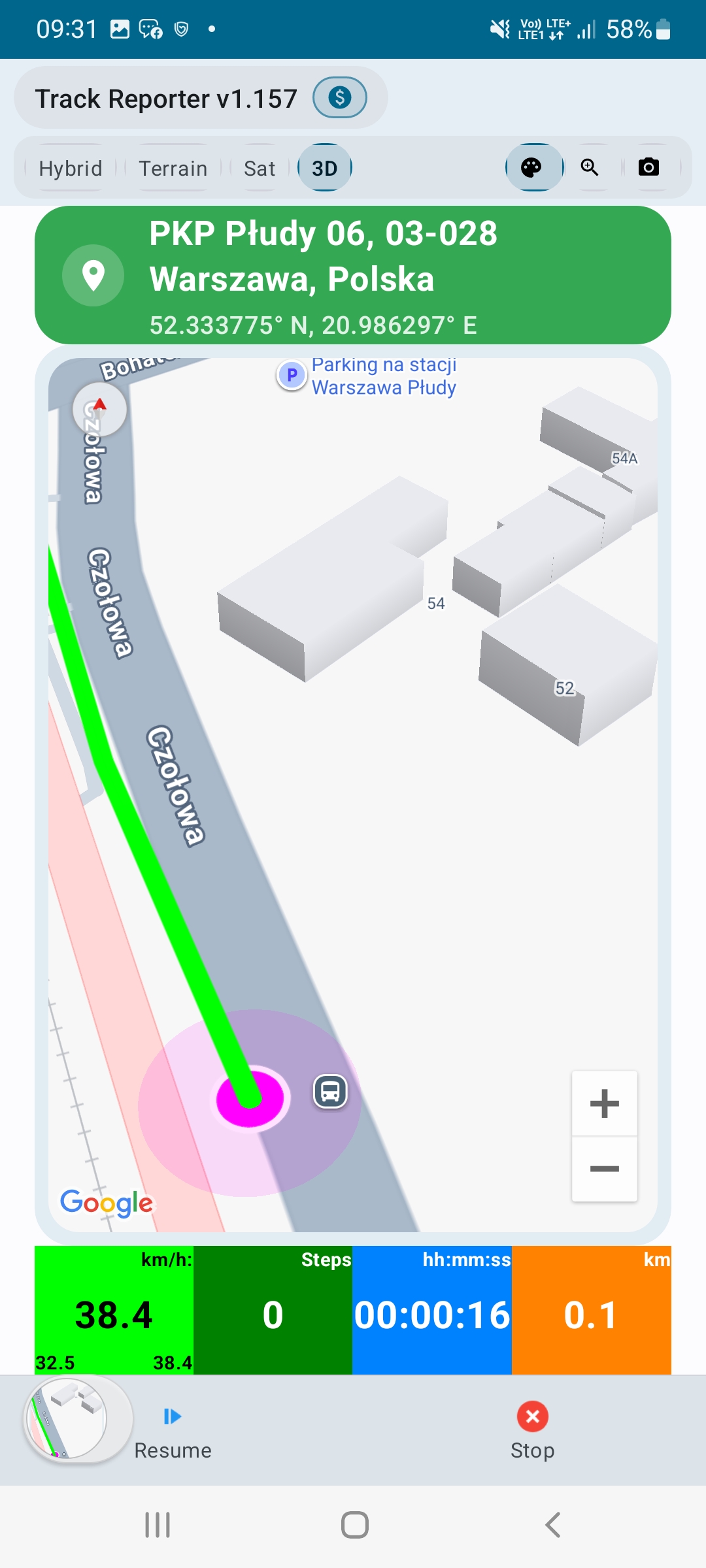 Route playback screen